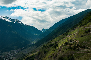 Fototapeta na wymiar The Swiss Alps over the valley town of Martigny, Switzerland