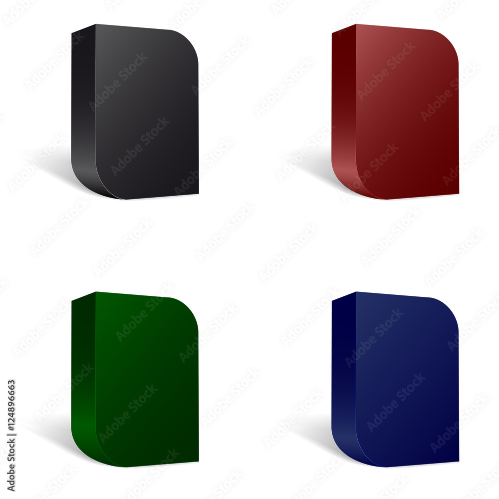 Aufkleber set of four software package boxes with rounded corners
