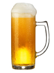 cold mug of beer with foam isolated on white background