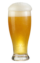 cold mug of beer with foam isolated on white background