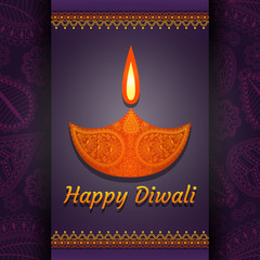 Greeting card for Diwali festival celebration in India. Vector illustration