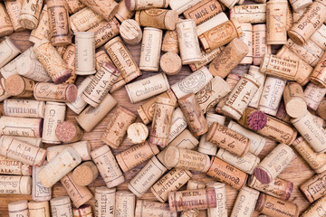 messy stacking many wine cork background