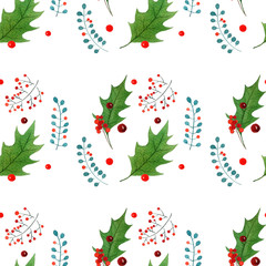 watercolor seamless pattern with traditional hand drawn Christmas elements. for season design,print,wrapping paper.