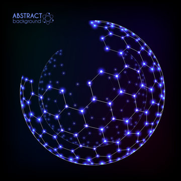 Blue shining cosmic hexagonal grid vector shining sphere