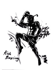 Thai kick boxing martial art illustration with chinese brush str