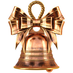 Christmas brass bell with a bow. isolated on white. 3D illustration