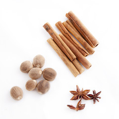 anise and cinnamon on white background