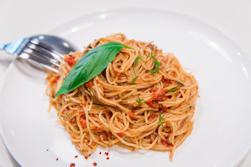 Pasta on white dish