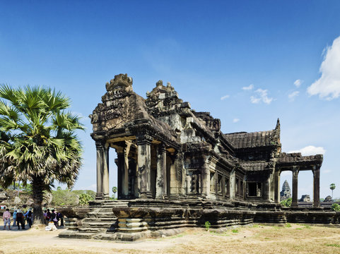 ankgor wat famous landmark temple detail near siem reap cambodia