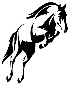 horse jump black and white vector outline