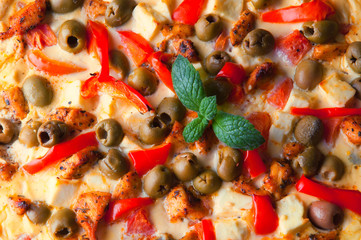 Greek tart with feta cheese and olives.