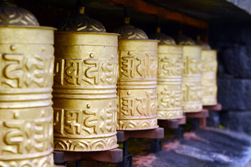 Fototapeta premium Trekking in the mountains, Nepal. Holy mantra. 