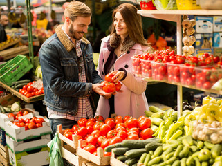Couple at food market