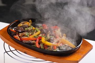 grilled meat with mushrooms