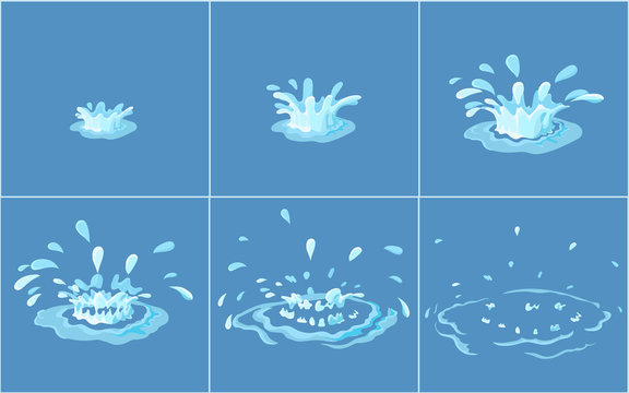 Water splashes vector frame set for game animation.