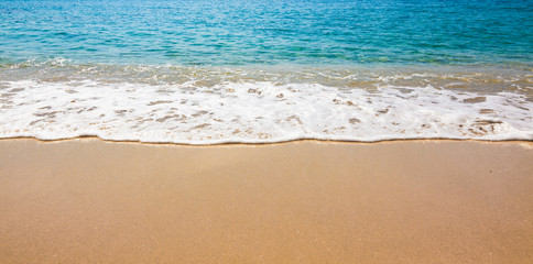 Fototapeta na wymiar Blue Ocean Wave On Sandy Beach. Sand beach and tropical sea