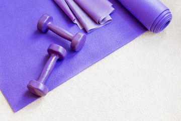 Fitness yoga pilates equipment props on carpet