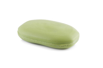 Natural green soap on white background.