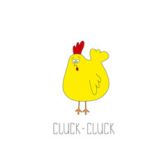 Funny cartoon squawking chicken on white background