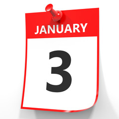 January 3. Calendar on white background.