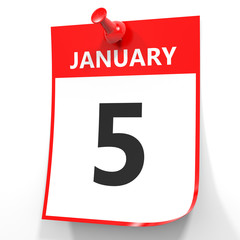 January 5. Calendar on white background.