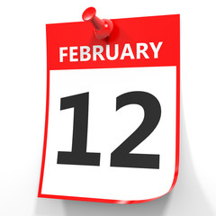 February 12. Calendar on white background.