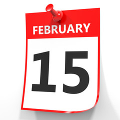 February 15. Calendar on white background.