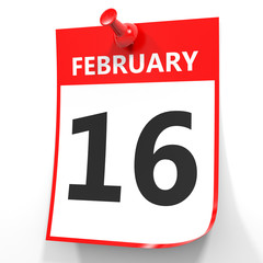 February 16. Calendar on white background.