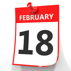 February 18. Calendar on white background.
