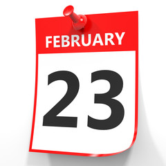 February 23. Calendar on white background.