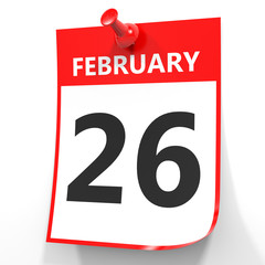 February 26. Calendar on white background.