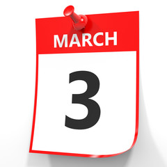 March 3. Calendar on white background.
