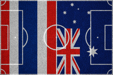 Flags of Thailand - Australia on the football field. 2018 football qualifiers