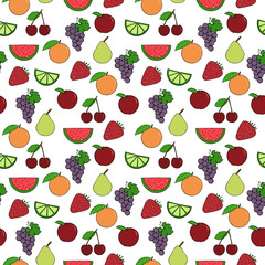 Seamless pattern with colorful cartoon fruits. Fruits background.