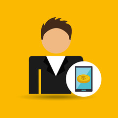 character man money digital samrtphone icon vector illustration