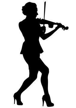 Woman with a violin in his hand on white background