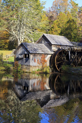 Fototapeta na wymiar Historic Mabry Mill on the Blue Ridge Parkway in Meadows of Dan, Virginia in the fall
