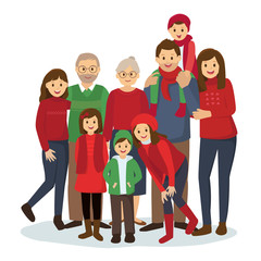 Happy big family in Christmas theme clothes