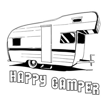 illustration of isolated Hand Drawn, doodle Camper, car Recreati