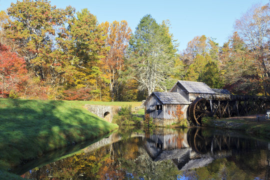 Historic Mabry Mill on the Blue Ridge Parkway in Meadows of Dan, Virginia in the fall