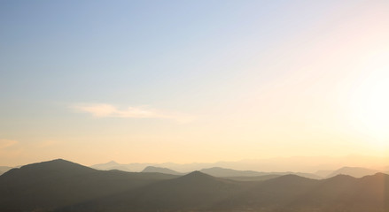 Ridge mountains landscape. Sunset, sunrise, nature background. N