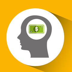silhouette head with money cash bill icon vector illustration