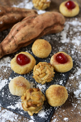 homemade panellets, typical of Catalonia, Spain, and sweet potat