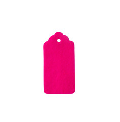 Christmas gift tag. Label from pink felt isolated on white background.