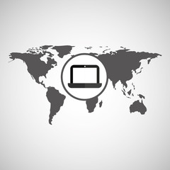world map with laptop icon, vector illustration