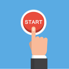 Businessman hand pressing start button, just get started concept