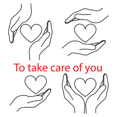 Hands holding the heart. Vector illustration for a charity, medicine, care, day Valentine's Day, and other uses