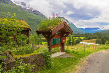 Norwegian mailboxes with grass roof