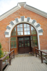 The main entrance to the country brick house 