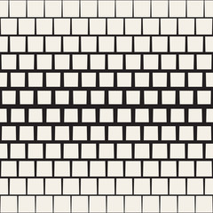 Vector Seamless Black And White Rectangle Brick Halftone Geometric Pattern